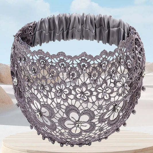 Floral Lace Wide Headband | Pearl Beaded Hair Accessory Women Lace Wide Headband Peaceful Pleasures Health and Wellness