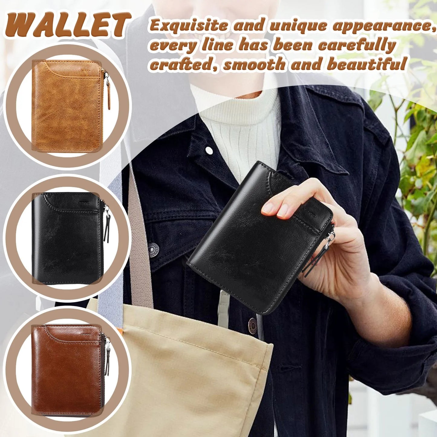 Men's RFID Bifold Wallet – PU Leather, Card Slots & Coin Pocket