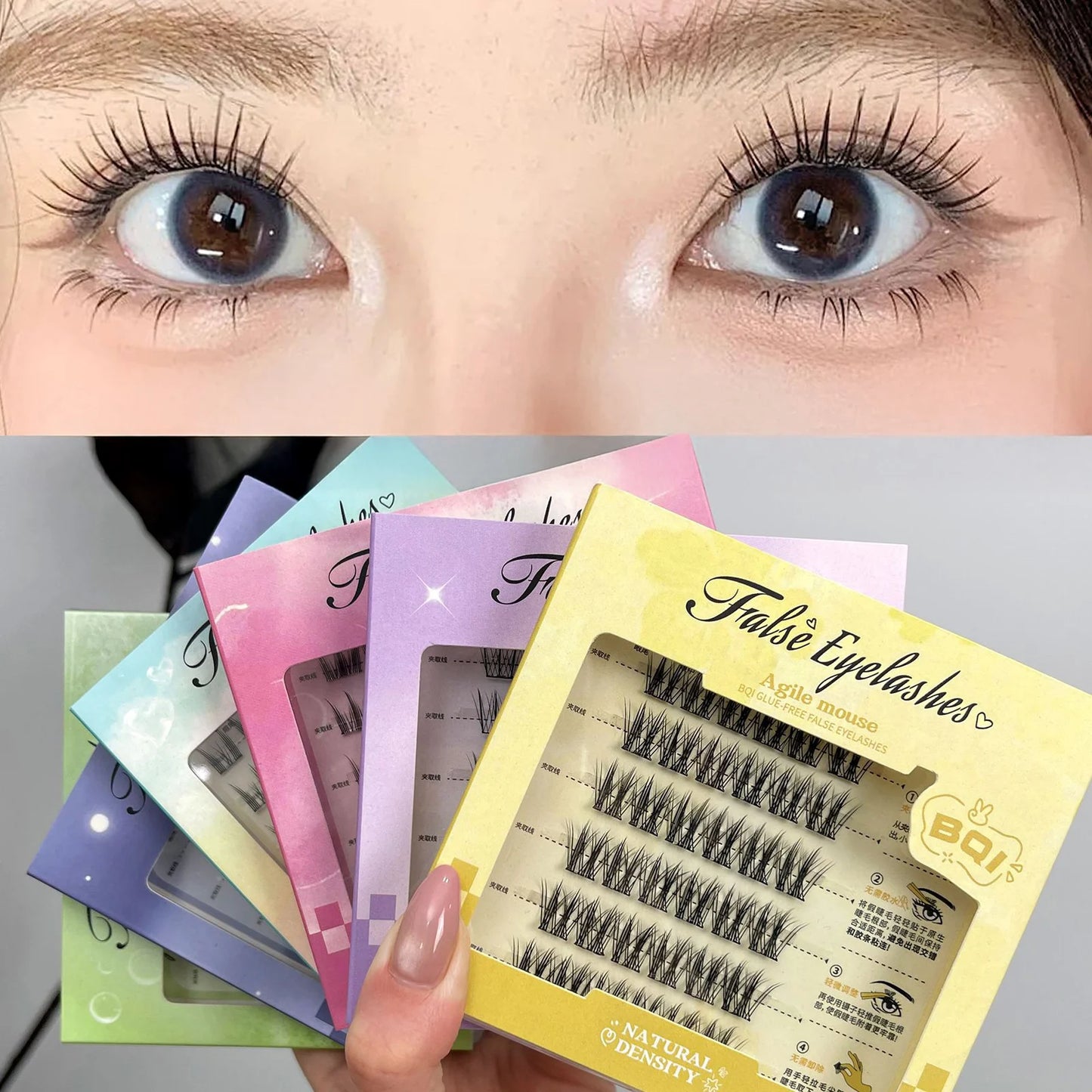 Glue-Free Wispy Cluster Lashes | Cat Eye Extensions 6 Rows