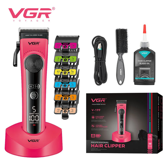 VGR new electric hair clipper men's high-end hair clipper 8000 RPM multi gear adjustable hair trimmer with base push shear V-199 Peaceful Pleasures Health and Wellness