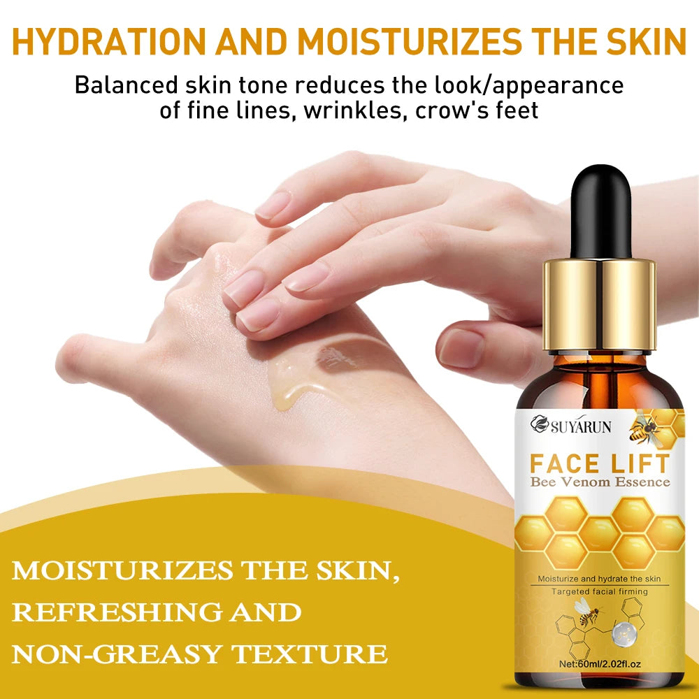 Bee Venom Anti-Wrinkle Essence Anti-Aging Polypeptide hyaluronic acid Essence Repair Moisturizing Firming Facial Skin Essence Peaceful Pleasures Health and Wellness