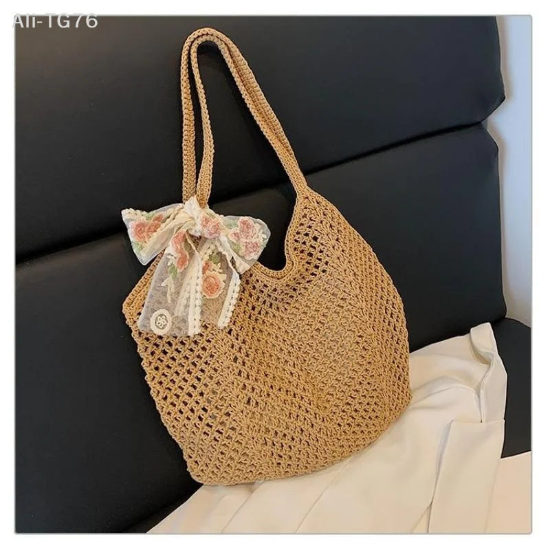 Handmade Woven Straw Beach Tote Bag – Large Women's Shoulder Bag