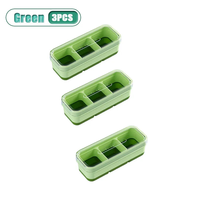 3-Compartment Silicone Ice Cube Tray with Lid – BPA Free