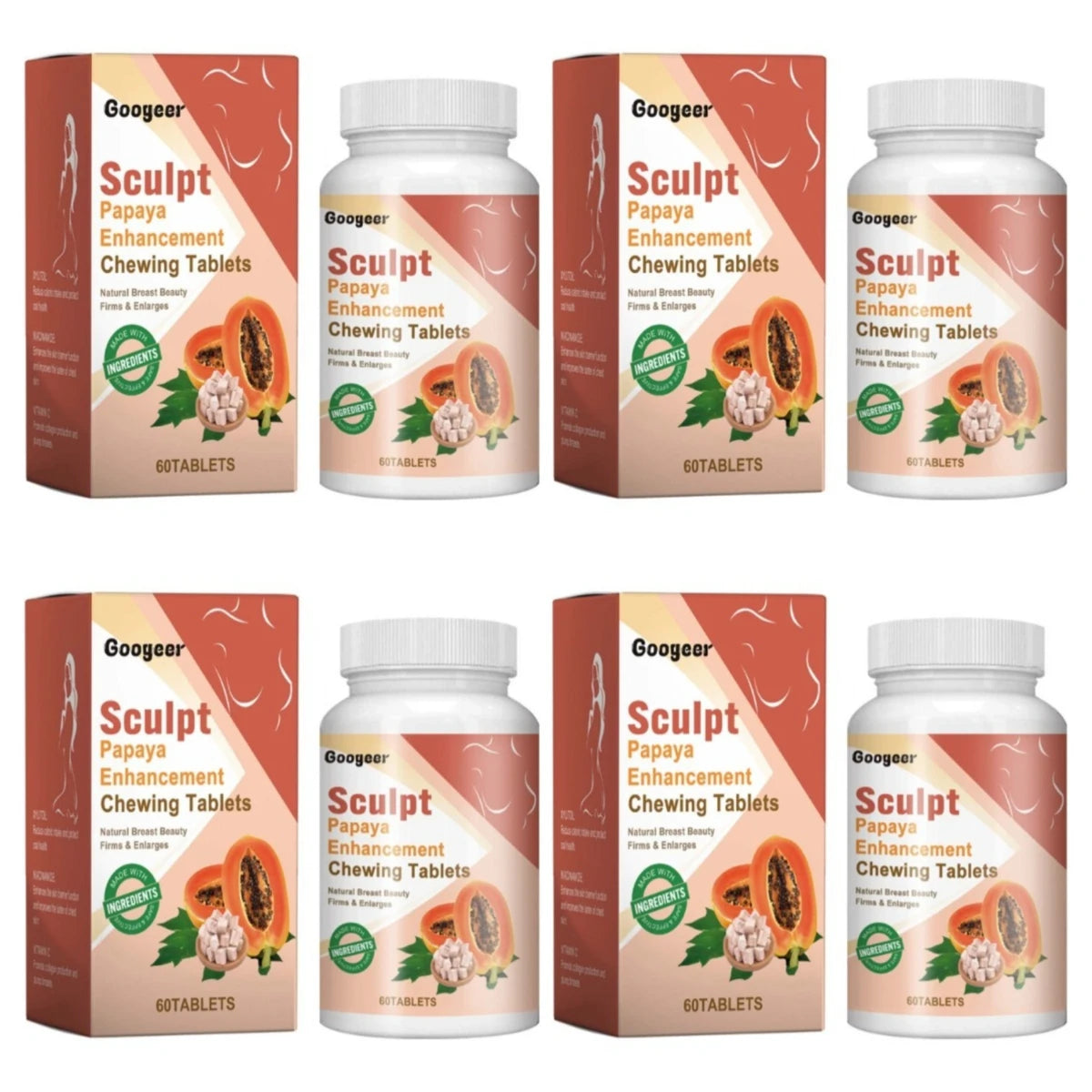 Googeer Papaya Chewing Tablets 60ct | Niacinamide & FOS