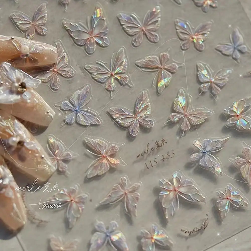 3D Iridescent Butterfly Nail Stickers – Self-Adhesive Decals