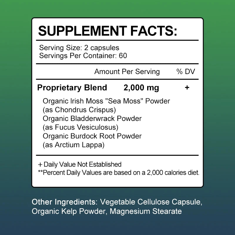 Sea Moss Capsules – Immune, Thyroid & Skin Support Supplement Dietary Supplement Peaceful Pleasures Health and Wellness