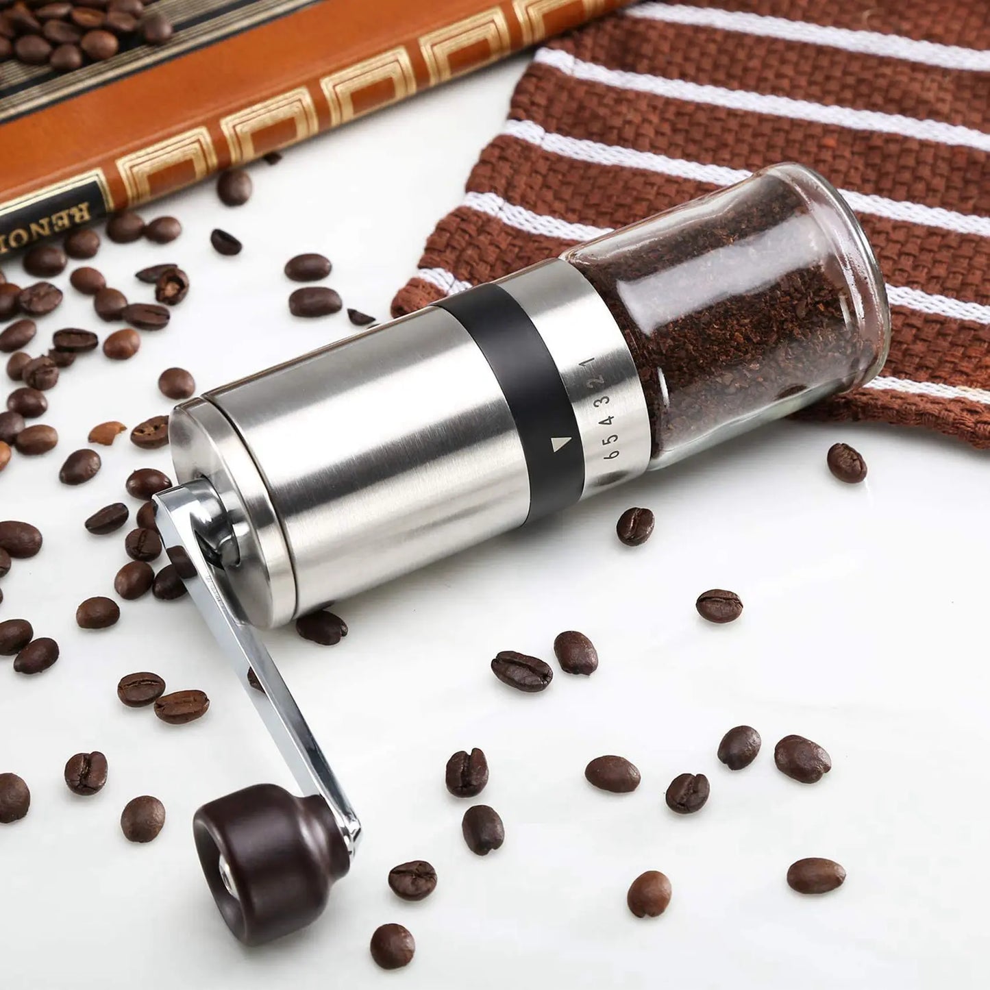 A36T-2X Manual Coffee Grinder - Hand Coffee Mill With Burrs 6 Adjustable Settings - Portable Hand Crank (Straight) Peaceful Pleasures Health and Wellness