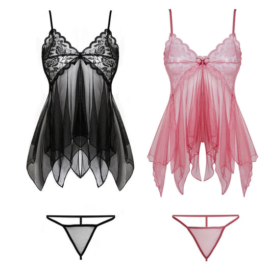 Sexy Lingerie Women Silk Lace Sleeveless Babydoll V Neck Nightdress Nightgown Short Sleepwear Night Dress Underwear Peaceful Pleasures Health and Wellness