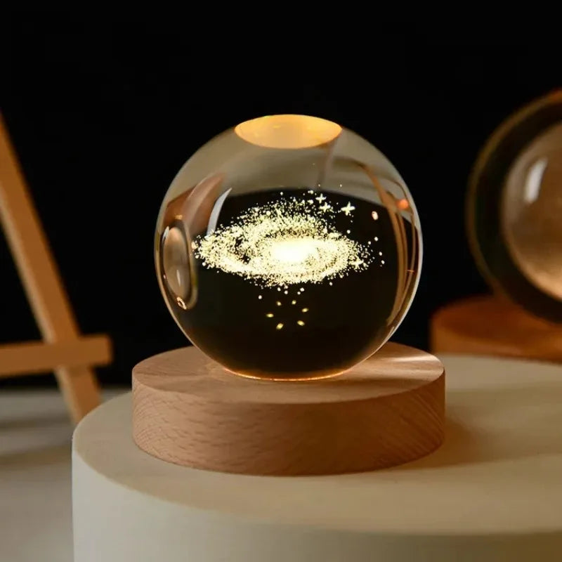 6cm 3D Crystal Ball Decoration 2026 Astronomy Solar System Planets Moon Astronaut LED Balls Home Snow Glass Globe Decorations Peaceful Pleasures Health and Wellness