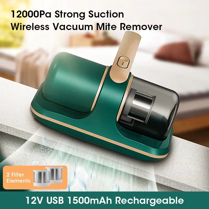 12KPa UV New Mattress Vacuum Mite Remover Dust Wireless Handheld Powerful Suction Vacuum Cleaner for Bed Pillow Clothes Sofa Peaceful Pleasures Health and Wellness