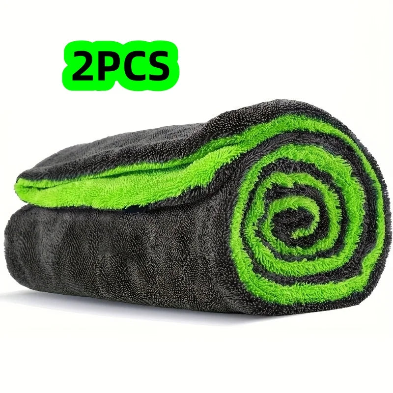 1/2 Pack Fluorescent Green Car Cleaning Cloth, Car Wash Towel, Glass Cleaning Towel, Extra Large and Thick, Super Absorbent, Non-Marking, Strong Water Absorption, Quick-Drying Car Wash Towel Peaceful Pleasures Health and Wellness 2Pcs