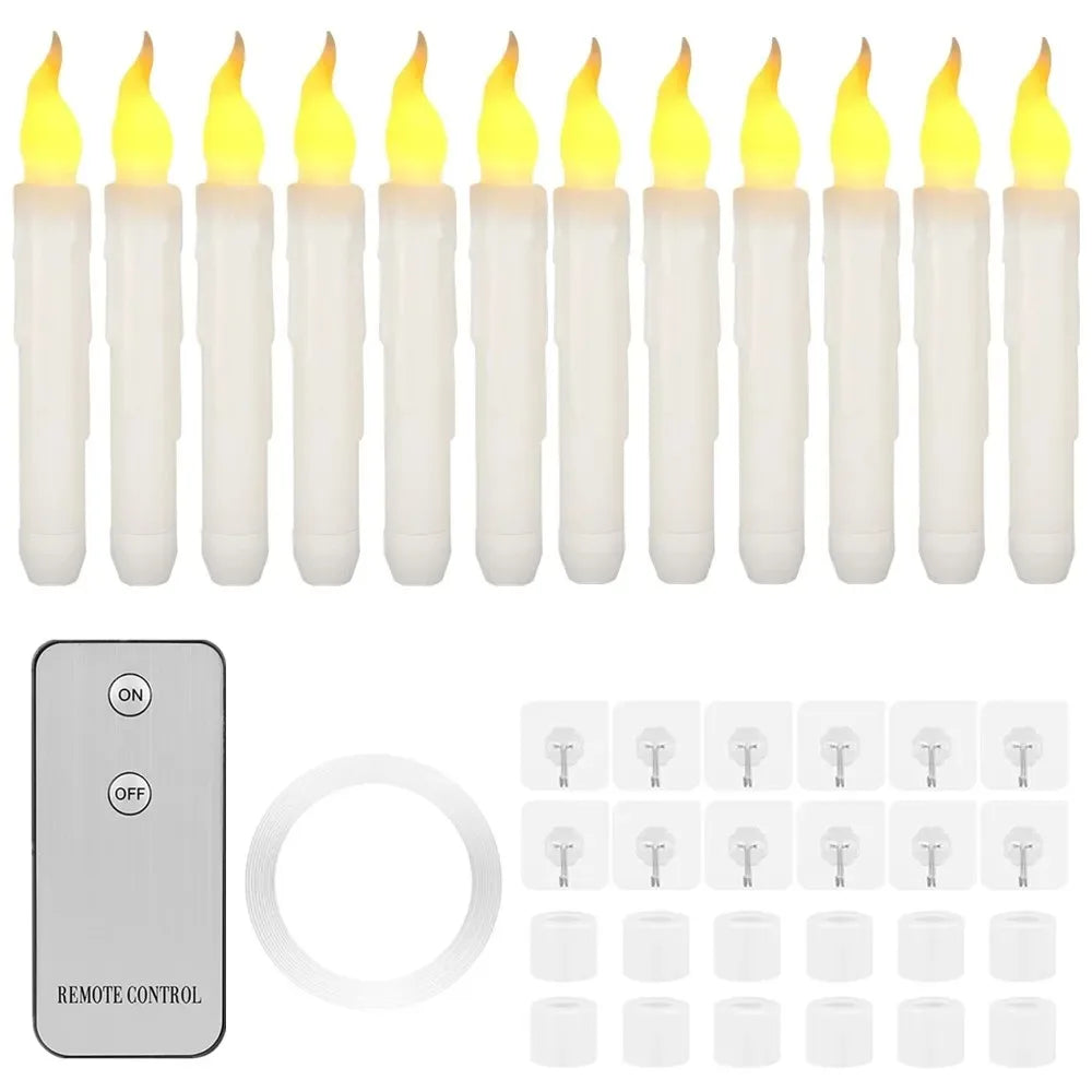 Flameless Flickering Taper Candles With/Without Remote Control Timer Dimmer Battery Operated Candlesticks for Christmas Wedding Peaceful Pleasures Health and Wellness 12Pc with Remote