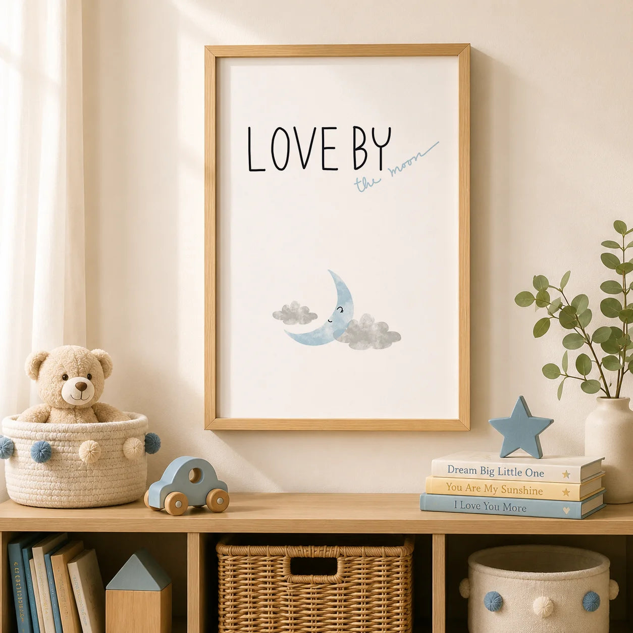 Nursery Quotes Wall Art, Rainbow Moon Cloud Canvas Painting, Nordic Posters Prints for Baby Boy Girl Kids Bedroom Decor Peaceful Pleasures Health and Wellness