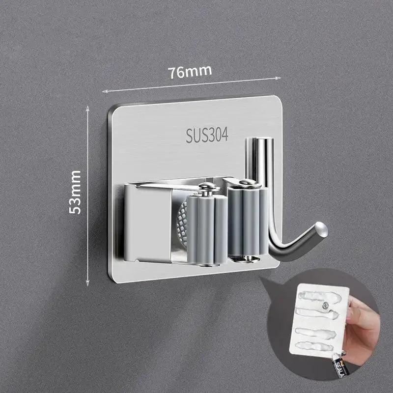 Wall Mounted Mop Holder Clip | 304 Stainless Steel Self-Adhesive