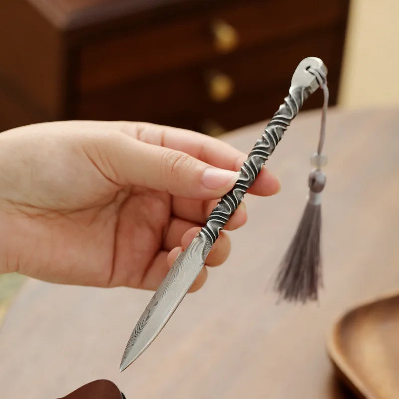 304 tea knife Damascus pattern handmade Pu'er tea needle pry tea tool tea cake tea cone tea set accessories Peaceful Pleasures Health and Wellness