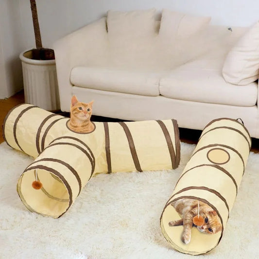 Foldable Cat Play Tunnel | Striped Interactive Kitten Toy Cat Play Tunnel Peaceful Pleasures Health and Wellness