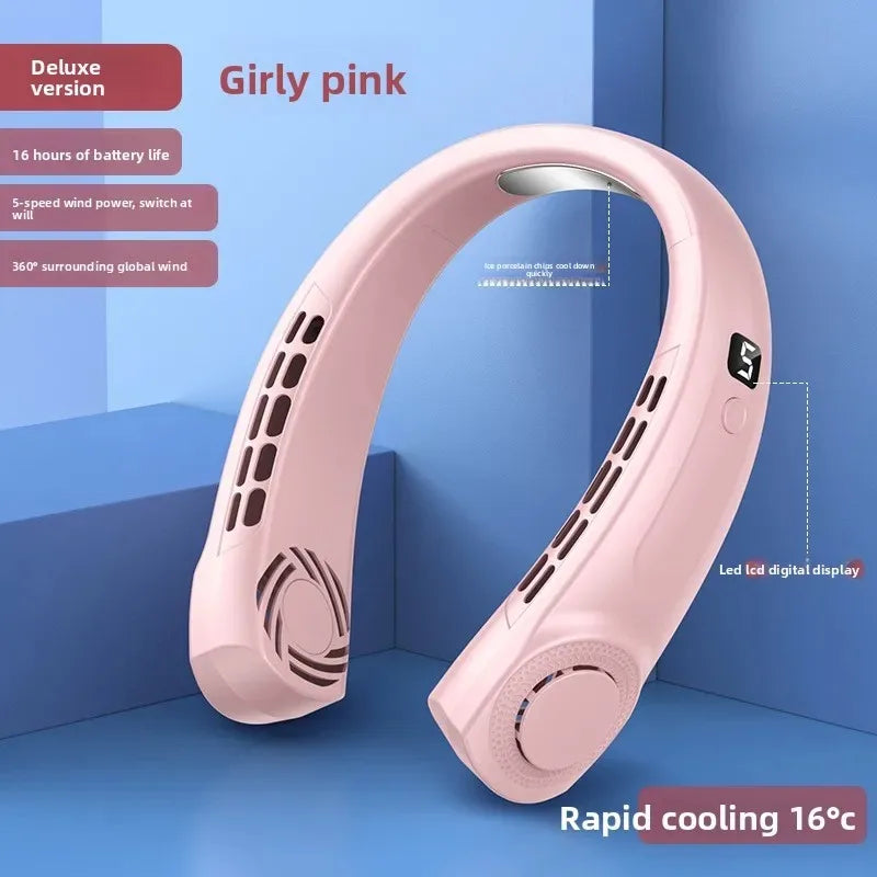 Neck Fan Rechargeable Personal Skincare Portable Fan Battery Operated Hands Free Wearable USB Neck Cooling Fan forIndoor Outdoor Peaceful Pleasures Health and Wellness B Pink