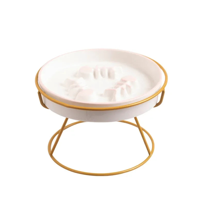 New Practical Cat Bowl Ceramic Slow Food Plate Bowl Slow Food Anti Choking Grain Bowl High Foot Protection Spine Anti Black Chin Peaceful Pleasures Health and Wellness