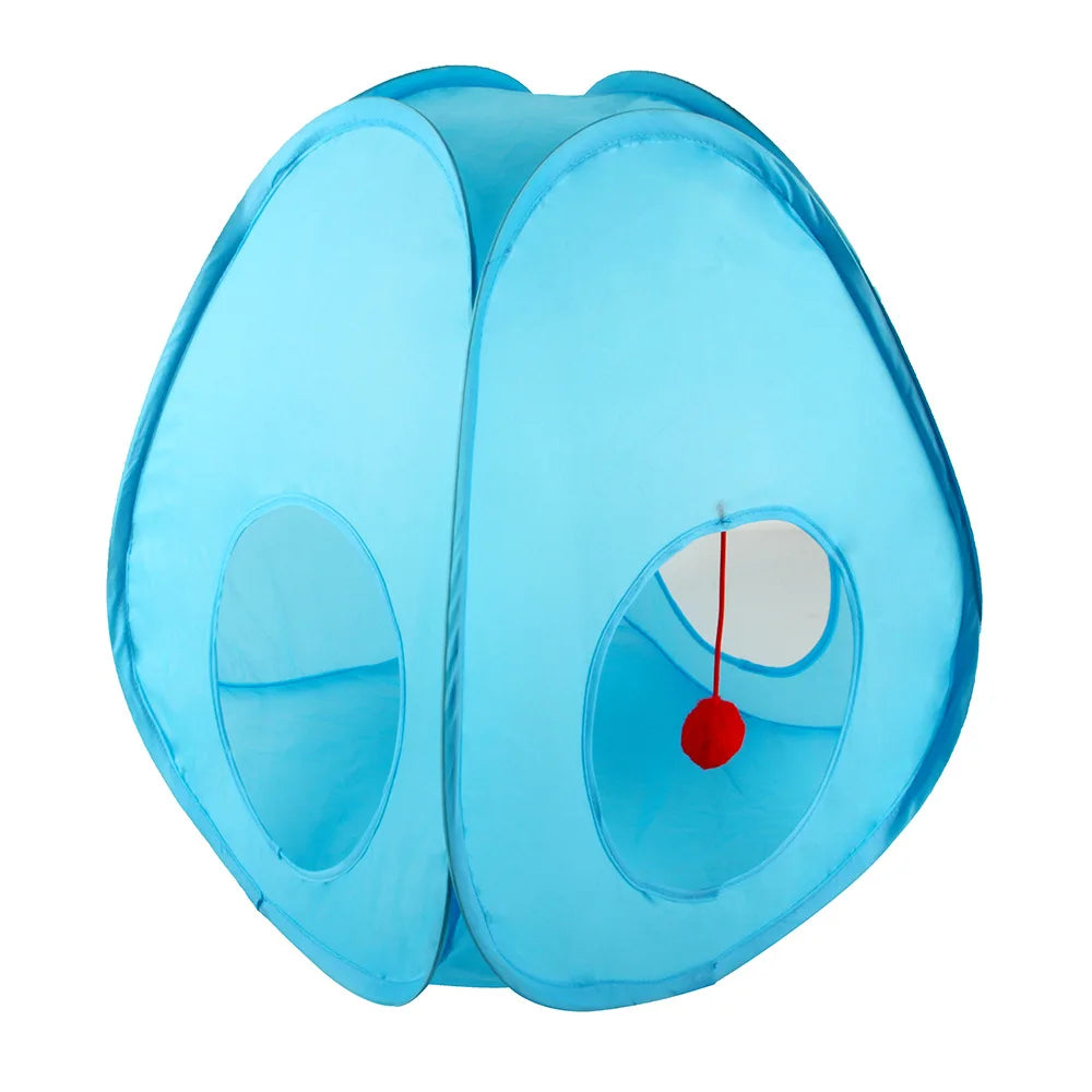 Cat Tunnel Tube Kitty Tunnel Bored Cat Pet Toys Peek Hole Toy Peaceful Pleasures Health and Wellness B18211 Blue