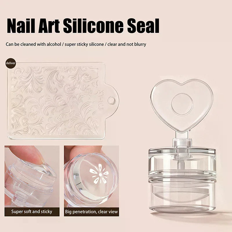 Transparent Nail Stamper With Scraper Heart Flowers Shaped Jelly Silicone Head Stamp For French Nails Printing Peaceful Pleasures Health and Wellness