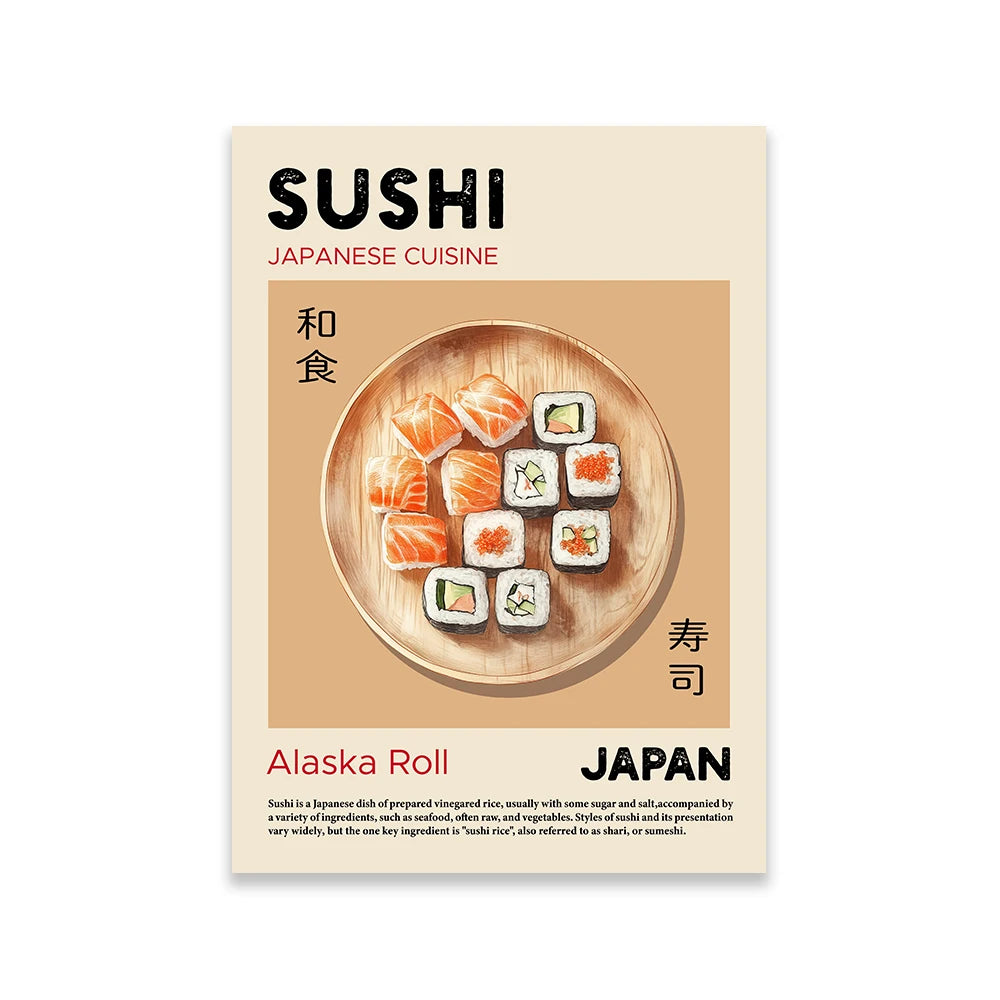 Kitchen Food Poster Pizza Ramen Sushi Spaghetti Kimchi Pancakes Croissant Dumpling Wall Art Canvas Print for Dinning Room Decor Peaceful Pleasures Health and Wellness 7 35x45cm