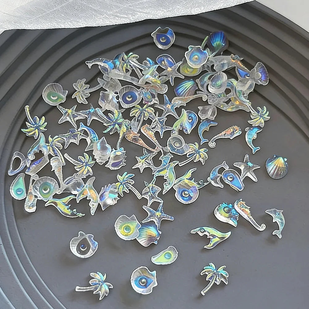 50pcs Ocean Series Nails Charms 3D Resin White Pearl Shell Star Dolphin Rhinestones Jewelry Flash Nail Art Decorations Accessory Peaceful Pleasures Health and Wellness Aurora