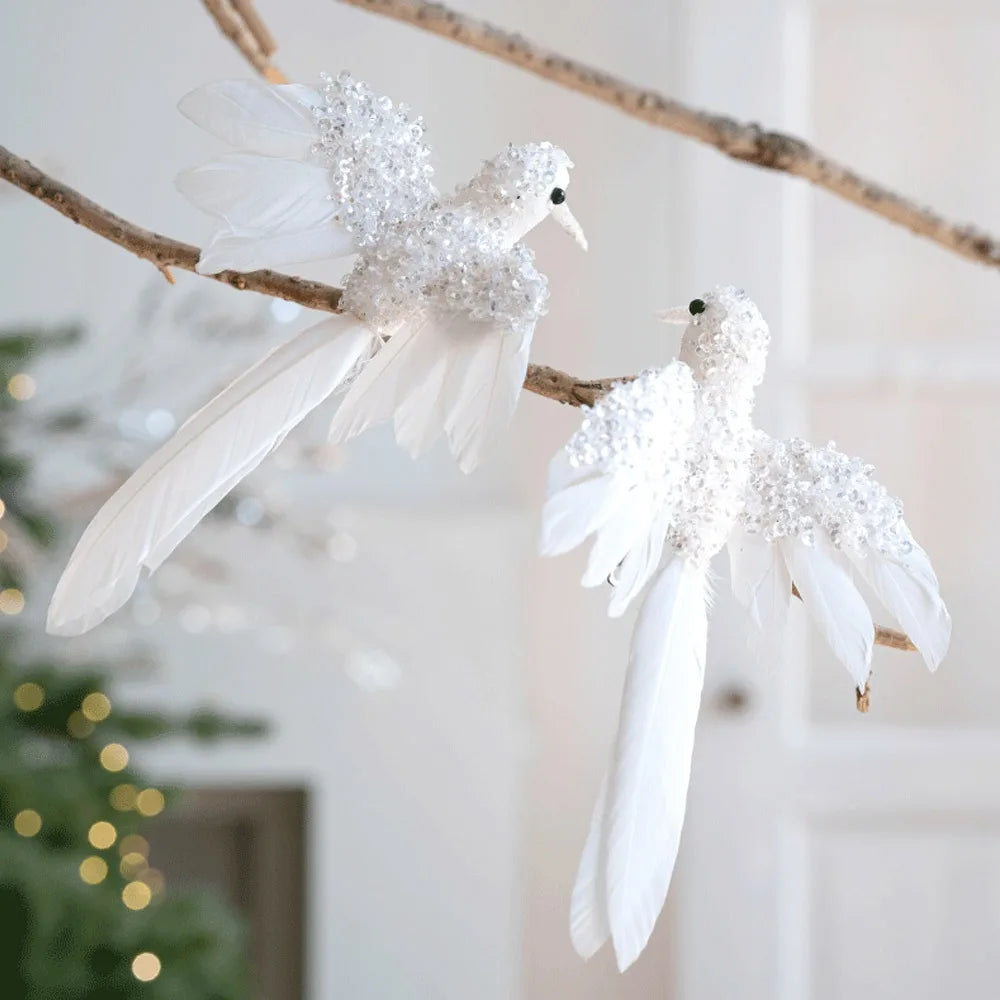 Glitter Feather Bird Christmas Ornaments – Set of 2