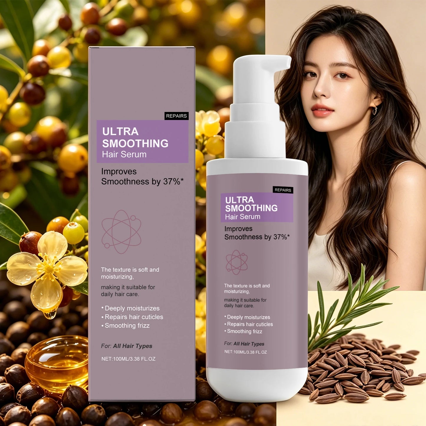 37% Smoothing Hair Serum for Dry & Frizzy Hair Anti-Frizz & Cuticle Repair Serum Prevent Hair Loss Reduce Breakage Hair Care Peaceful Pleasures Health and Wellness