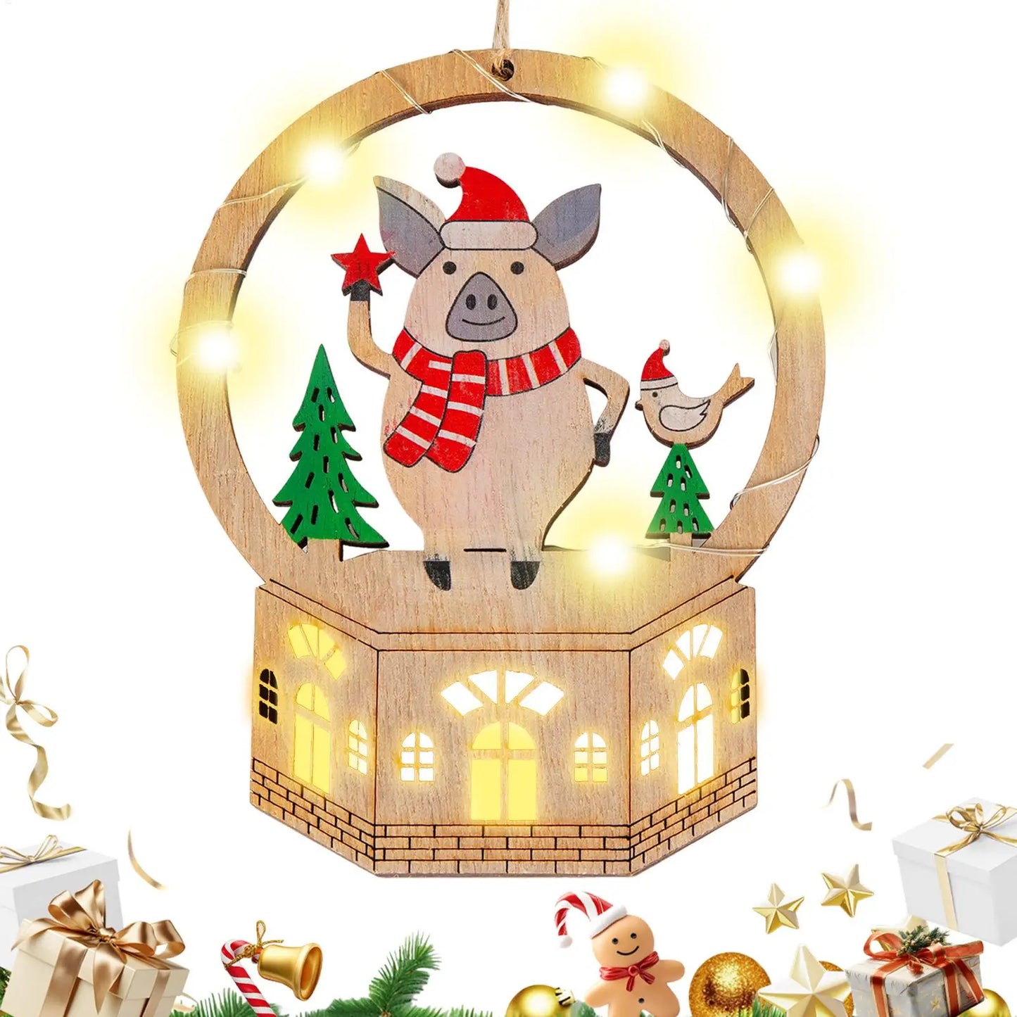LED Light-Up Wooden Christmas Ornament | Holiday Tabletop Decor