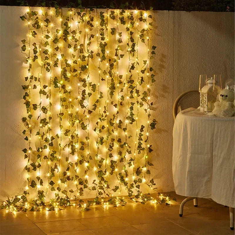 Solar Green Leaf Vine Fairy Lights – LED Garland String Lights