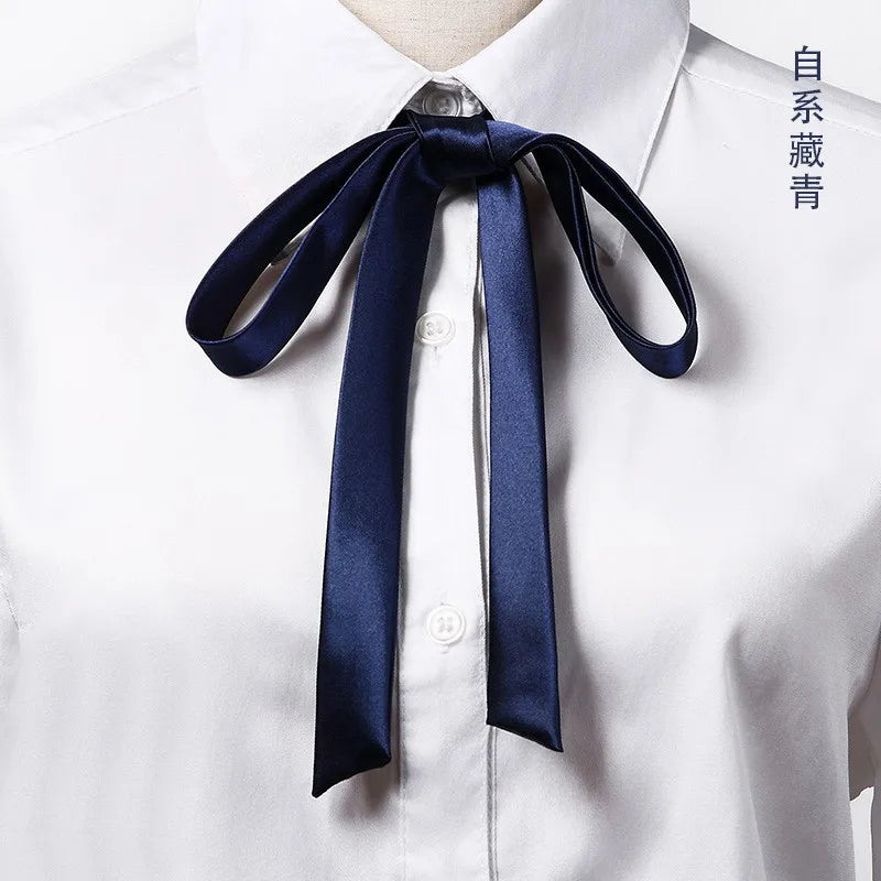 Korean Small Tie Bowtie College Style School Uniform Shirt Accessories Men's Women's Long Section Streamers Collars Flowers Peaceful Pleasures Health and Wellness Navy