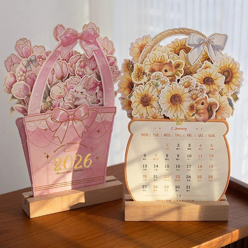 2026 Bloomy Flowers Calendar Desk Calendar Tabletop Calendar Standing Monthly Calendar Year For Home School Desktop Decorations Peaceful Pleasures Health and Wellness