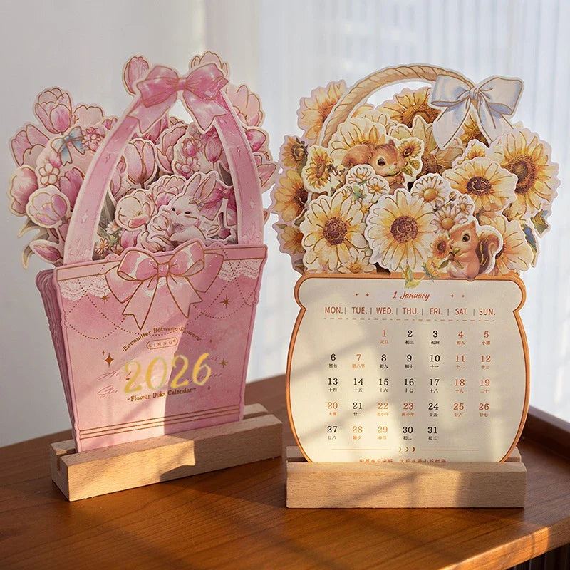 2026 Bloomy Flowers Desk Calendar – Standing Monthly Tabletop