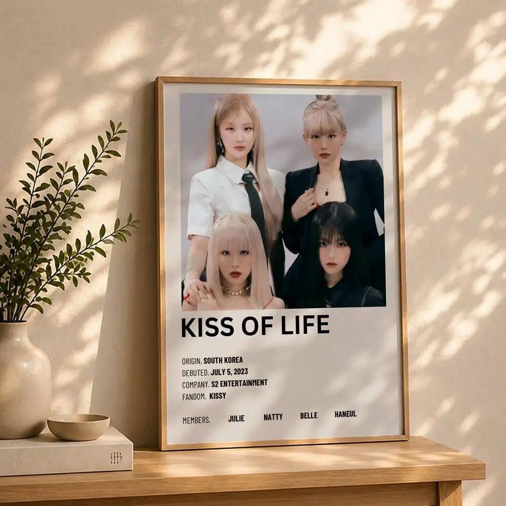 Kpop K-KISS OF LIFES Poster HD Self Adhesive Waterproof Wall Art Ideal for Home Office Dorm Bedroom Great Gift Peaceful Pleasures Health and Wellness White13 21X30cmNoframe
