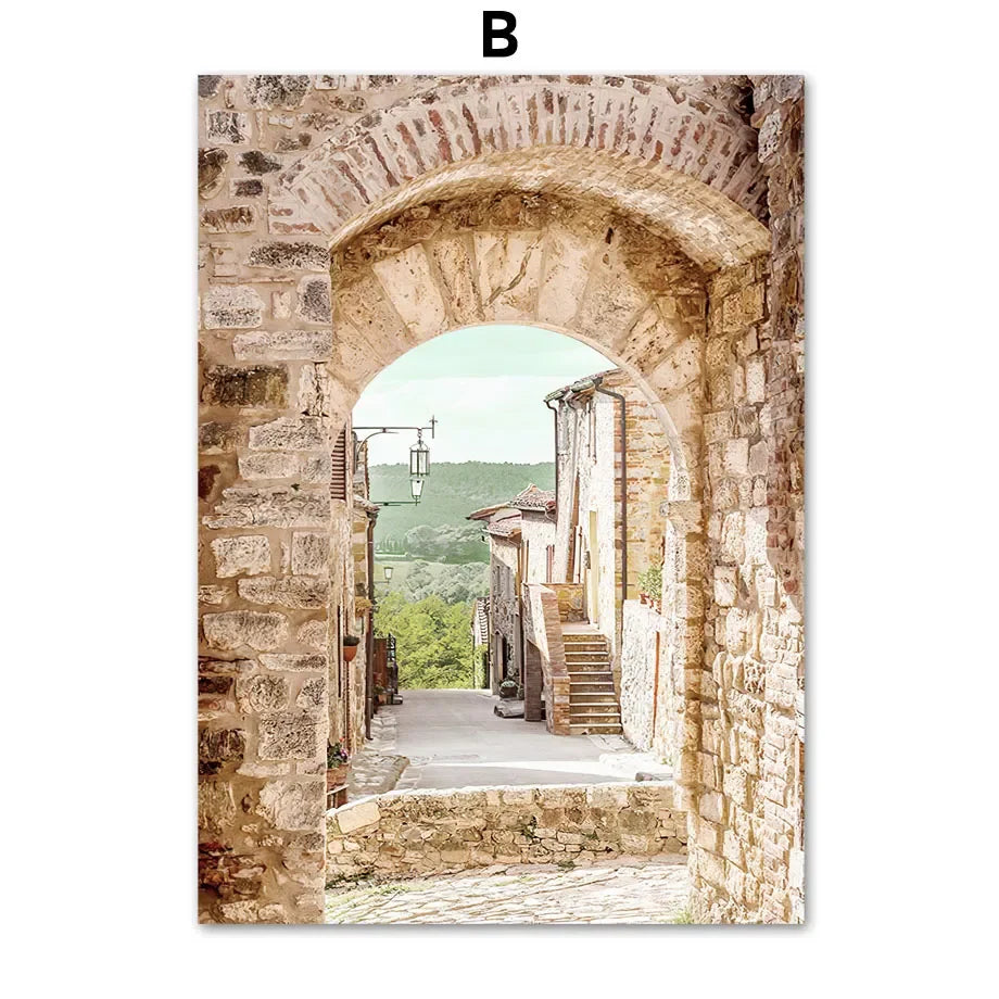 Italy Tuscany Canvas Wall Art | Mediterranean Town Print Poster