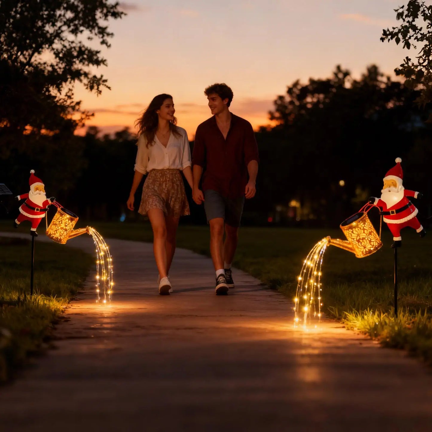 Solar Santa Watering Can Garden Light | Vintage LED Lantern