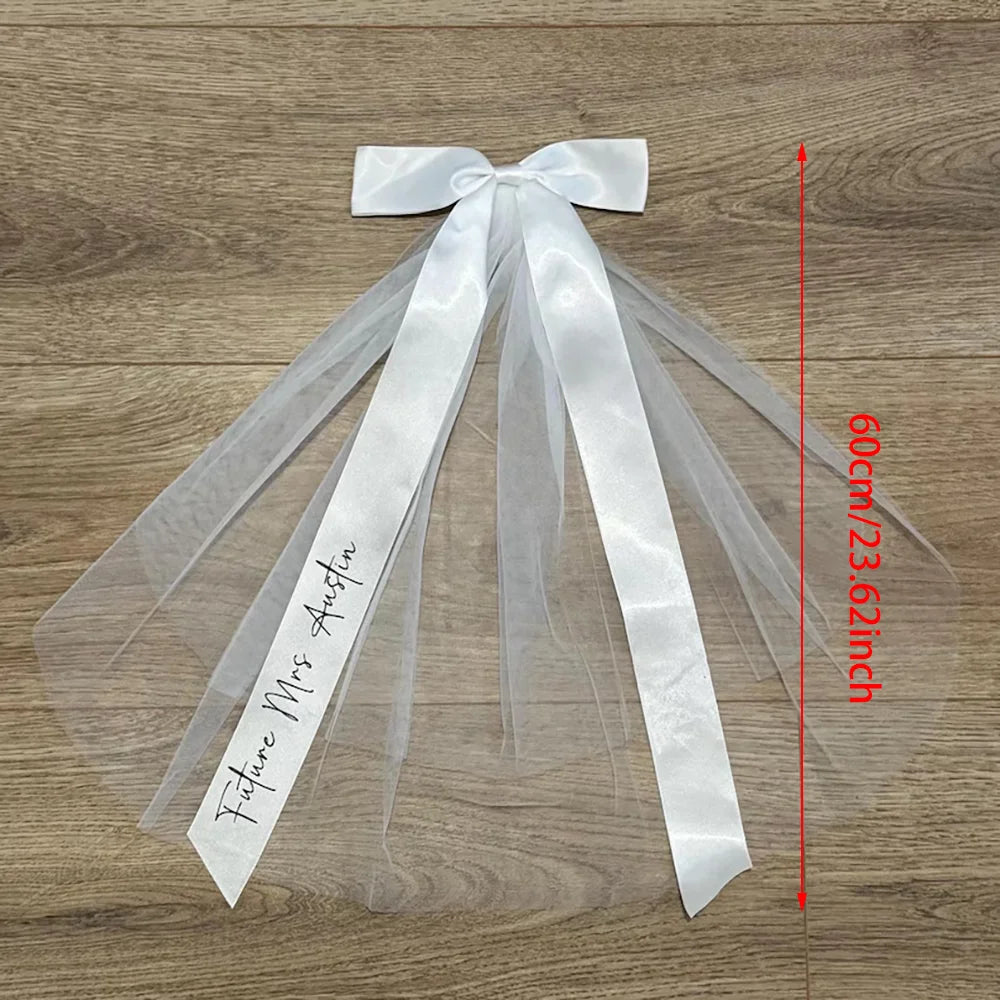 Personalised Bridal Bow Veil | Future Mrs Bachelorette Gift Bridal Party Accessory Peaceful Pleasures Health and Wellness