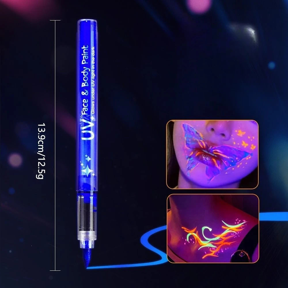 Glow in The Dark Face Paint Markers, UV Neon Body Paint Pens, Waterproof & Skin-Safe Blacklight Tattoo Markers, Washable Peaceful Pleasures Health and Wellness Purple-3pcs