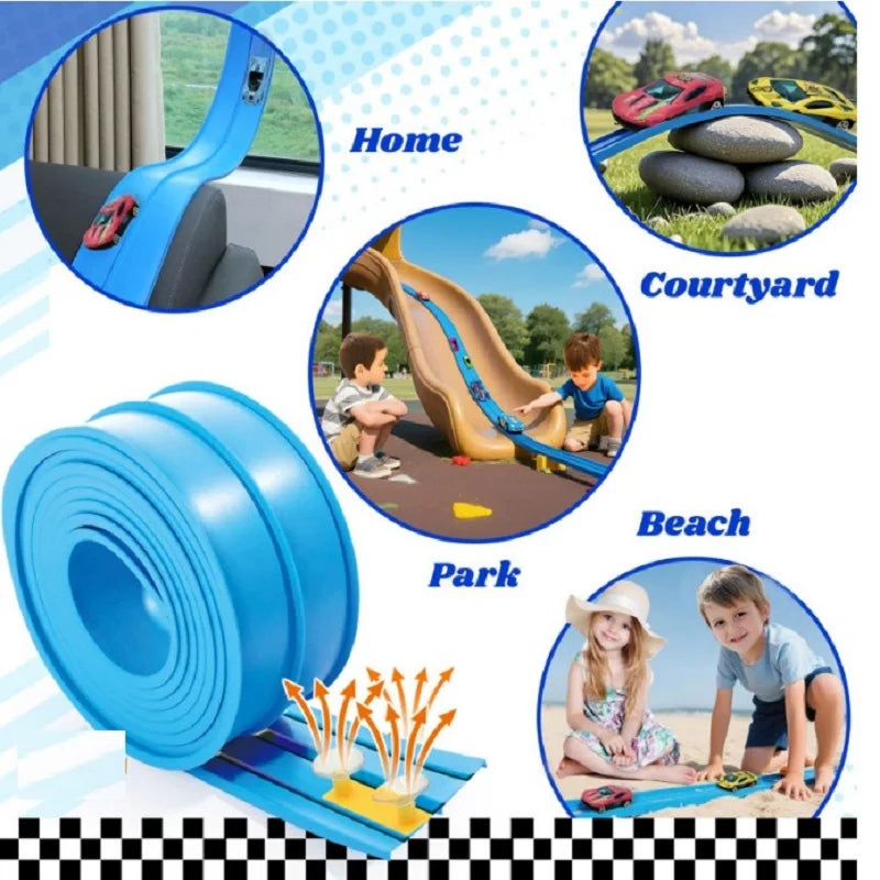 DIY Assembled Soft Track Car Inertia Return Kids Rolls Up Portable