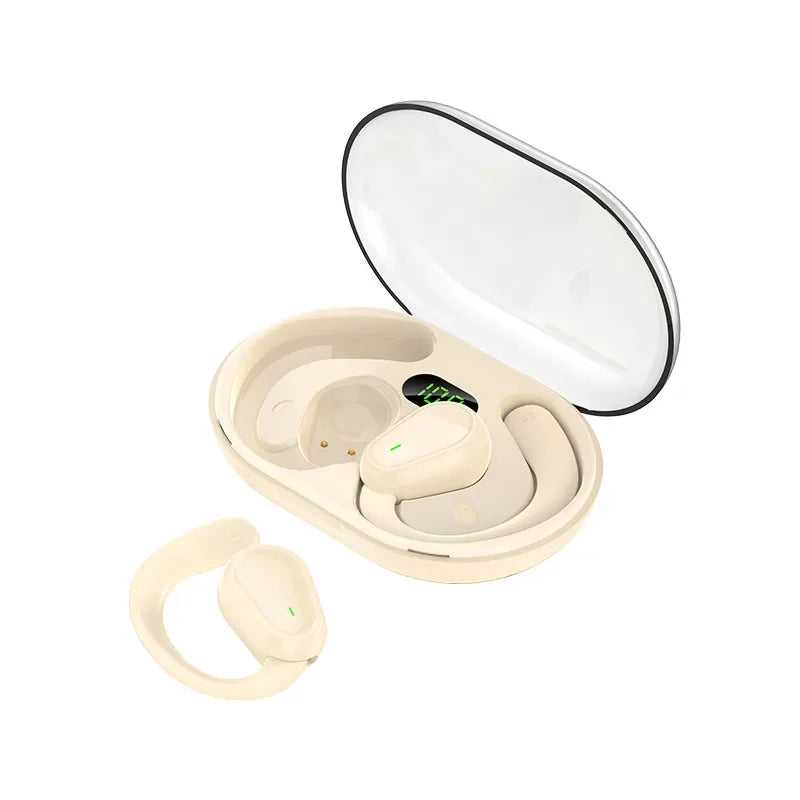 Bluetooth 5.3 Headphones Ear Hook Earphones Wireless Earphones HiFi Stereo Waterproof Headset Noise Reduction Earbuds for Xiaomi Peaceful Pleasures Health and Wellness Beige