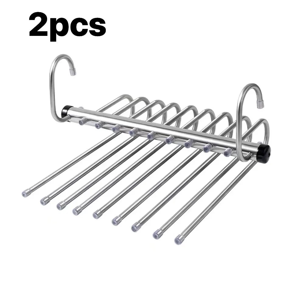 Stainless Steel Folding Pants Hanger – Multi-Layer Magic Clips & Retractable Space-Saving Organizer Peaceful Pleasures Health and Wellness 2pcs nine layers