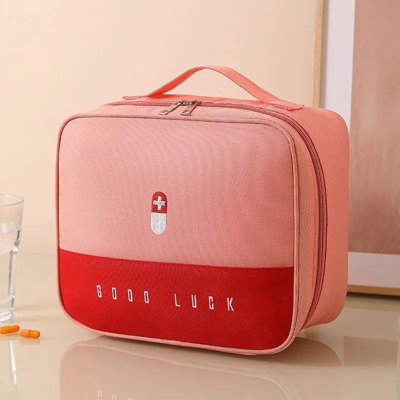 First Aid Kit Portable Medical Epidemic Prevention Travel Medical Household Outdoor Emergency Children's Medication Storage Heal Peaceful Pleasures Health and Wellness Pink Large