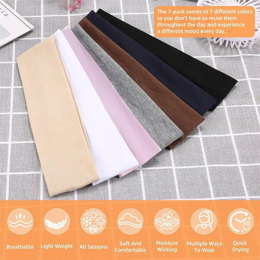 7Pcs Solid Color High Elasticity Headbands Yoga Exercise Headband Hair Accessories Sweat Absorbing Wide Edge Headband Peaceful Pleasures Health and Wellness