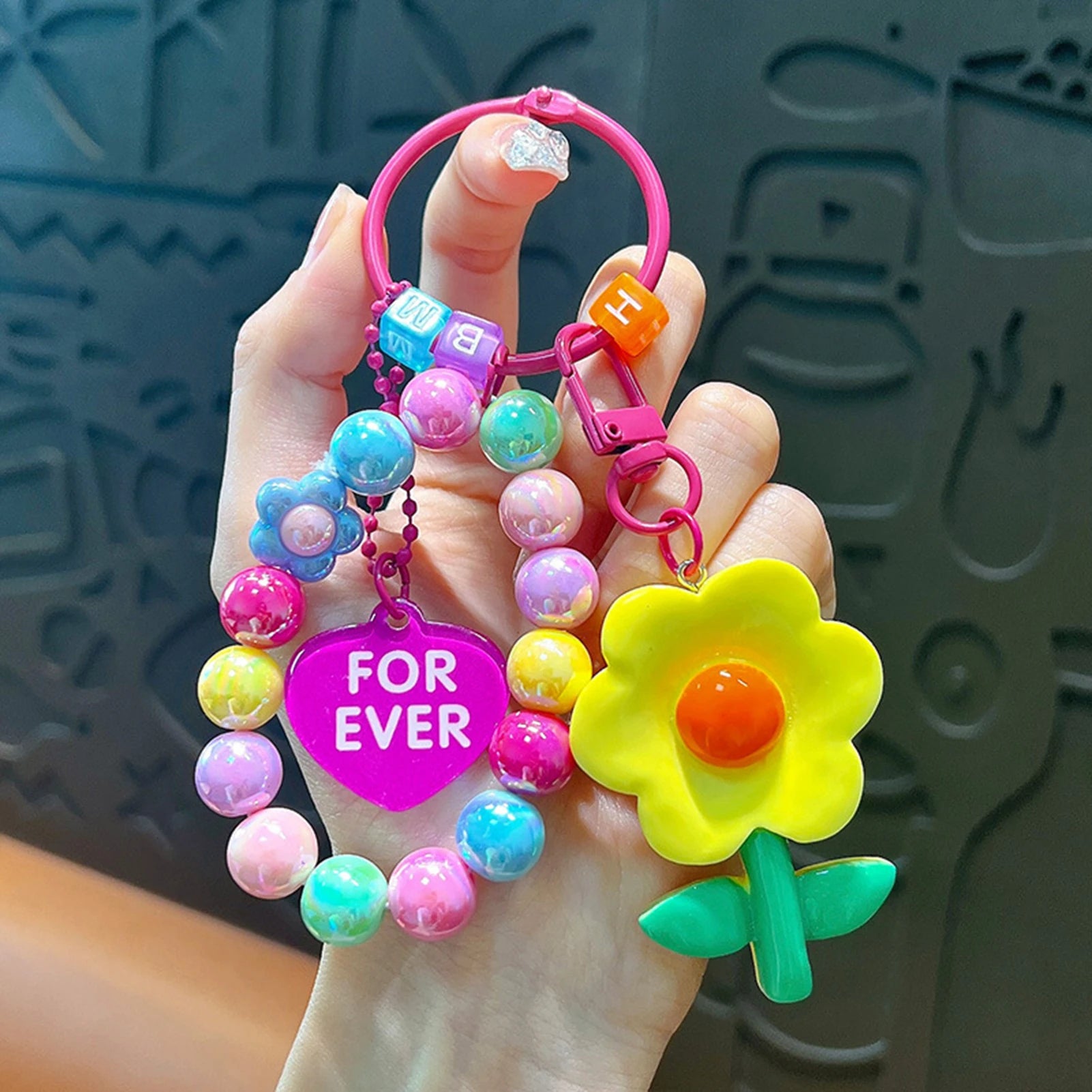 1Pcs/lot Portable Cute Keychain Colorful Beads Keychain Handmade Beaded Wristlet Lanyard Bracelet for Kids Men Woman Boys Girls Peaceful Pleasures Health and Wellness