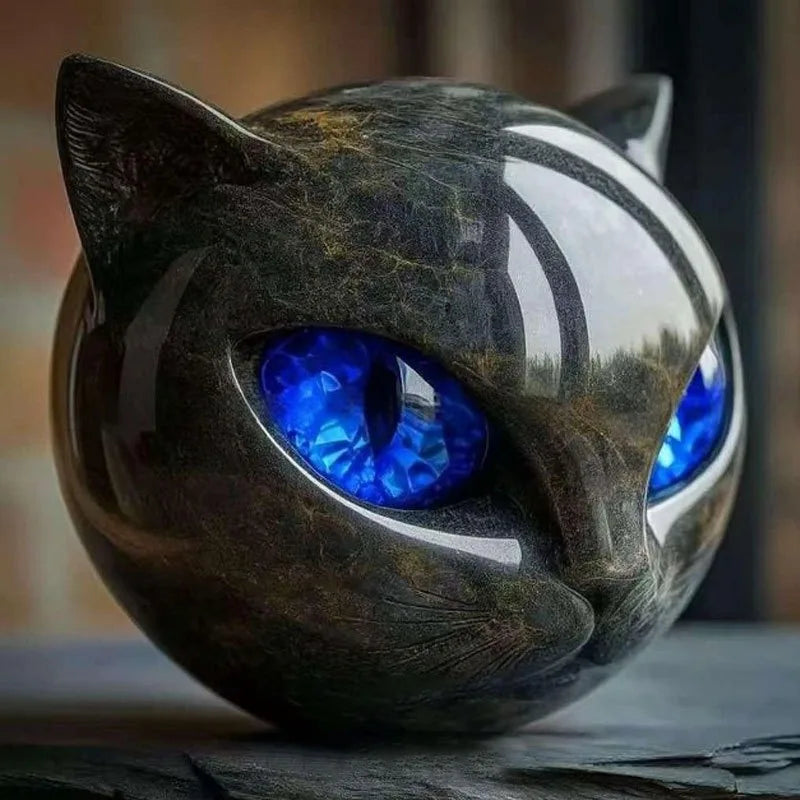 1Pcs Green Luxurious Black Cat Stone Resin Sculpture - Elegant Volcanic Rock Effect Statue with Intricate Marbled Eyes and Pointed Ears, Hand-Painted-Like Detail and Durability for Home/Office Decoration, No Electricity Requi Peaceful Pleasures Health and Wellness