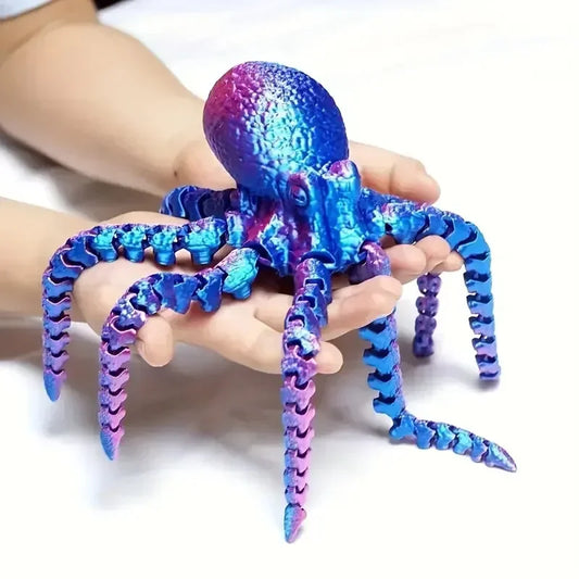 New 19CM 3D Printed Octopus Figurine with Flexible Joints For Home Office Desk Decor Ocean Animal Table Ornament Ideal Gift Toy Peaceful Pleasures Health and Wellness Blue and red silk 19CM
