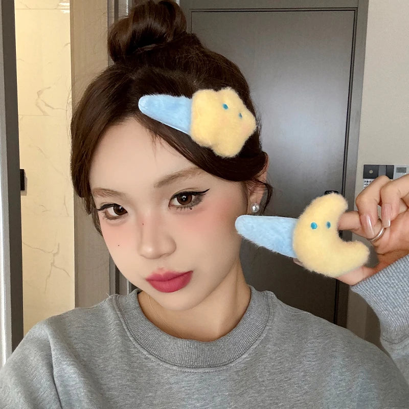 Cute Autumn and Winter Plush Moon Star Hair Clip Womens Side Bangs Headband Peaceful Pleasures Health and Wellness