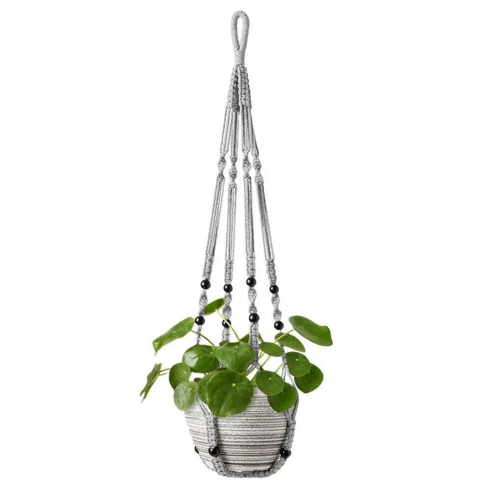Boho Macrame Cotton Rope Plant Hanger – Handmade Tassel Basket