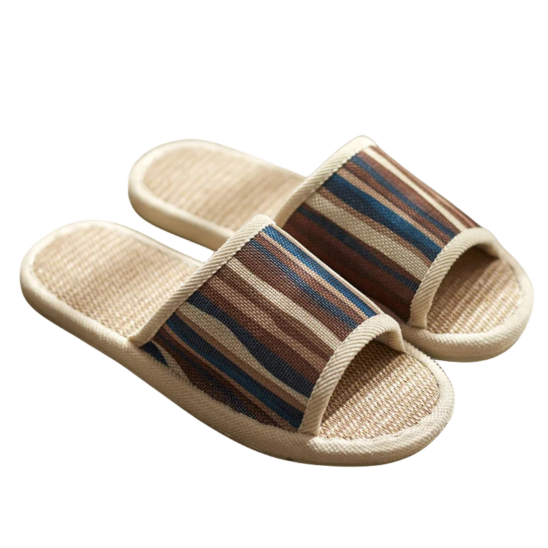 Men's Striped Linen Slippers | Non-Slip EVA Beach & Indoor
