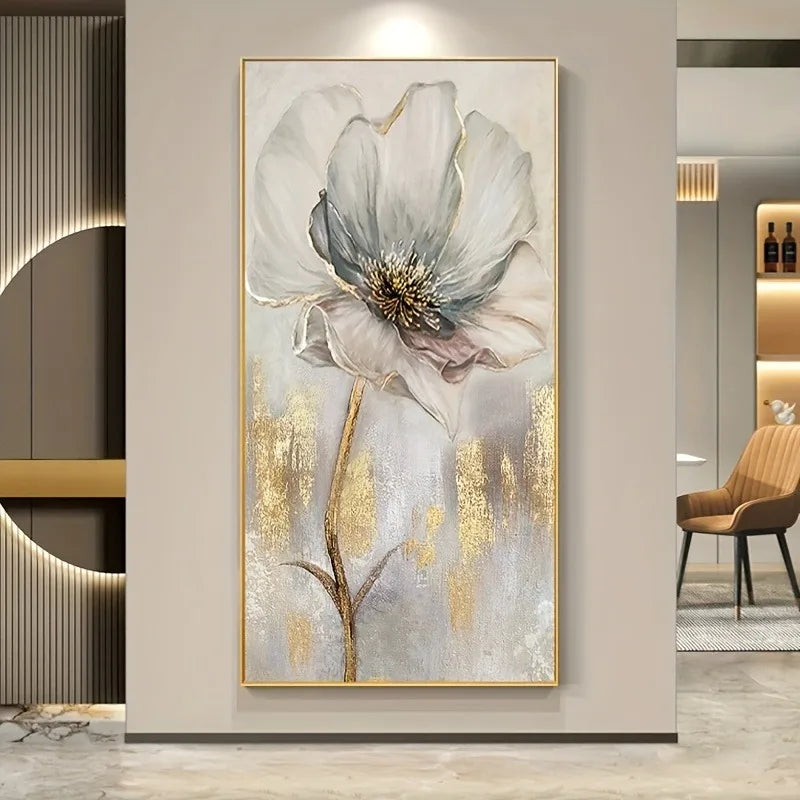 Elegant Golden Foil Flower Wall Art, Modern Luxury Decor , High-End Corridor Background, Modern Wall Art Frameless Artwork Peaceful Pleasures Health and Wellness
